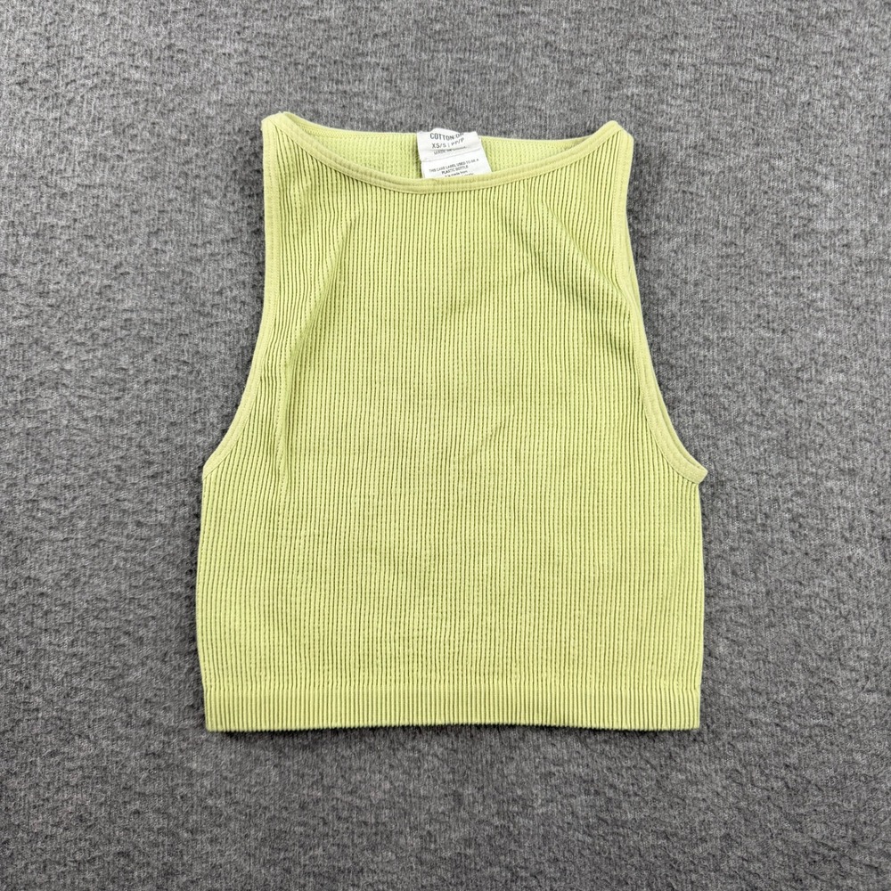 Cotton On‎ Lime Green Ribbed High Neck Cropped Tank Top Women's XS/S